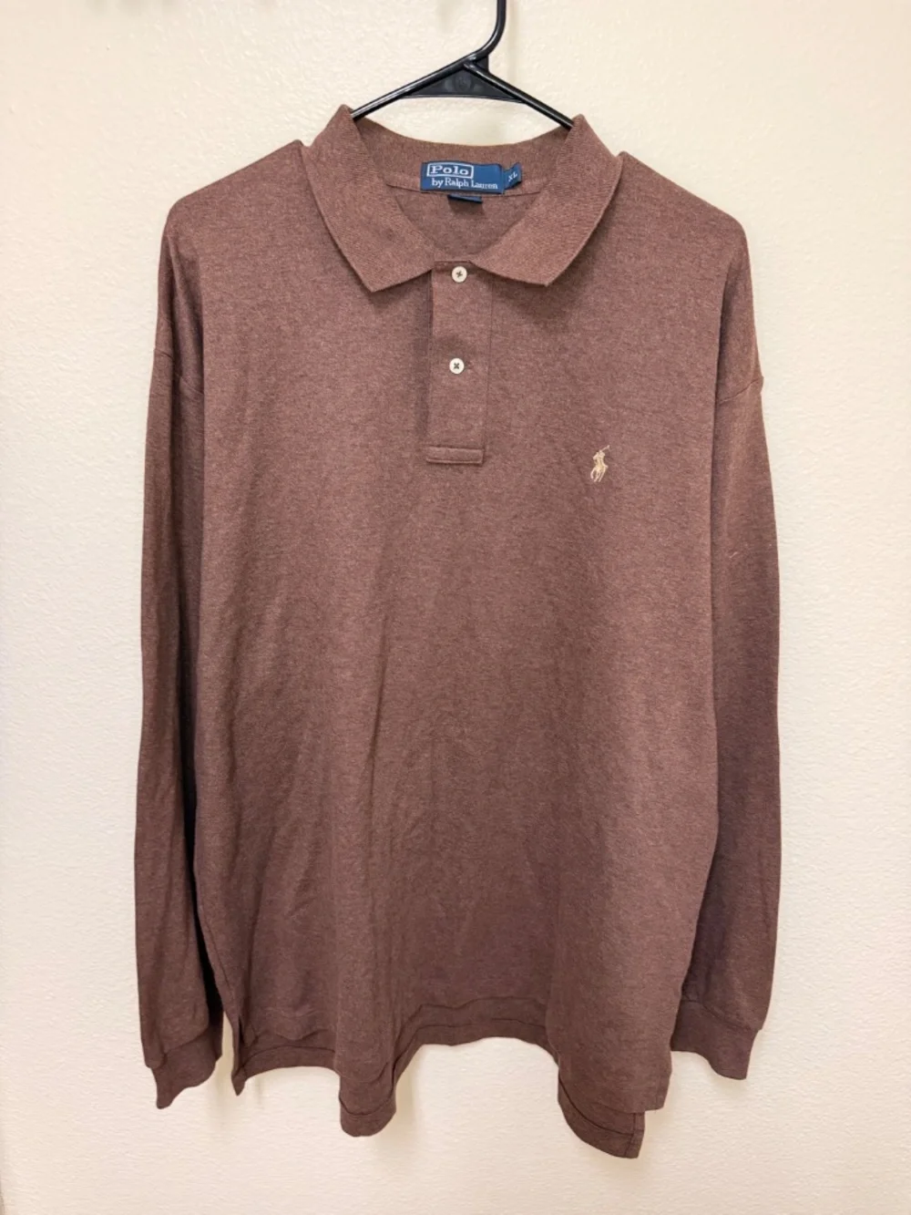 Polo Ralph Lauren Long Sleeve Polo Shirt‎ Mens XL Brown Classic Pony Casual
